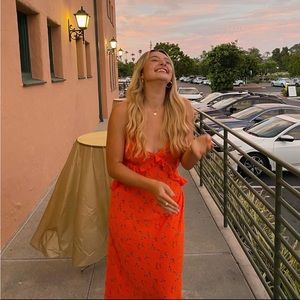 Urban Outfitters Bright Orange Flowy Midi Dress